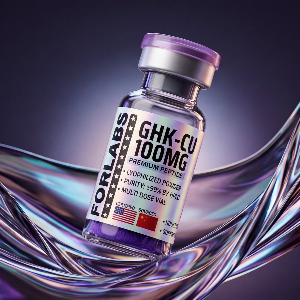 A forlabs vial with its label facing front, set in a ribbon of glass